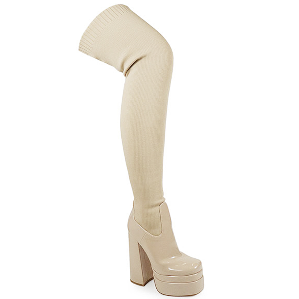 KNIT HIGH PLATFORM THIGH HIGH BOOTS 12 PAIRS