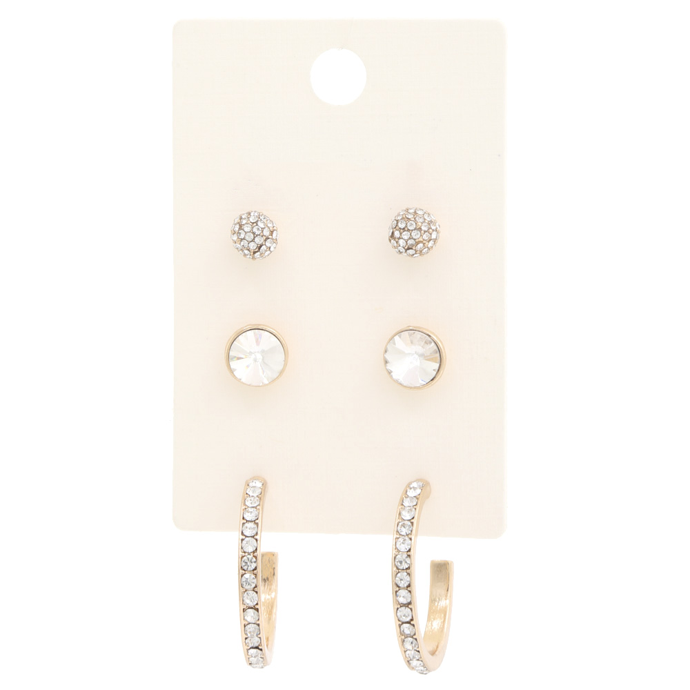 RHINESTONE BALL HOOP EARRING SET
