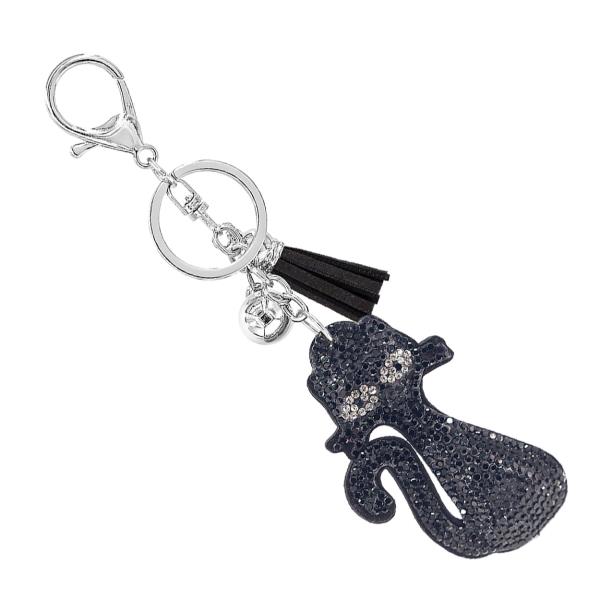 HALLOWEEN RHINESTONE BLACK CAT KEYCHAIN