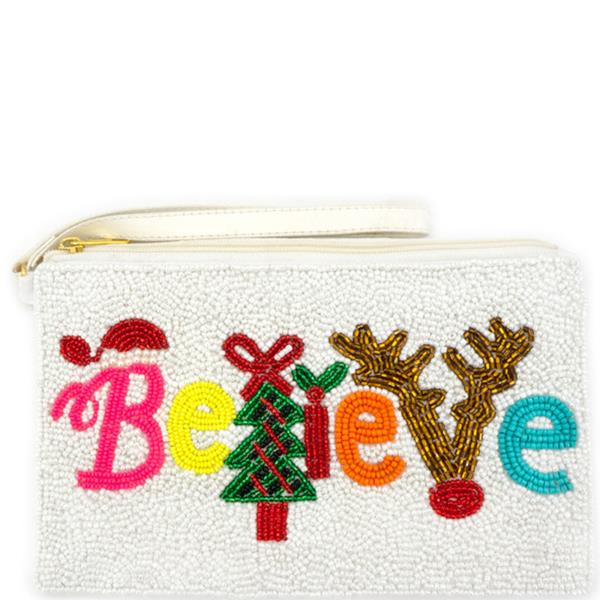 SEED BEADED "BELIEVE" COIN BAG