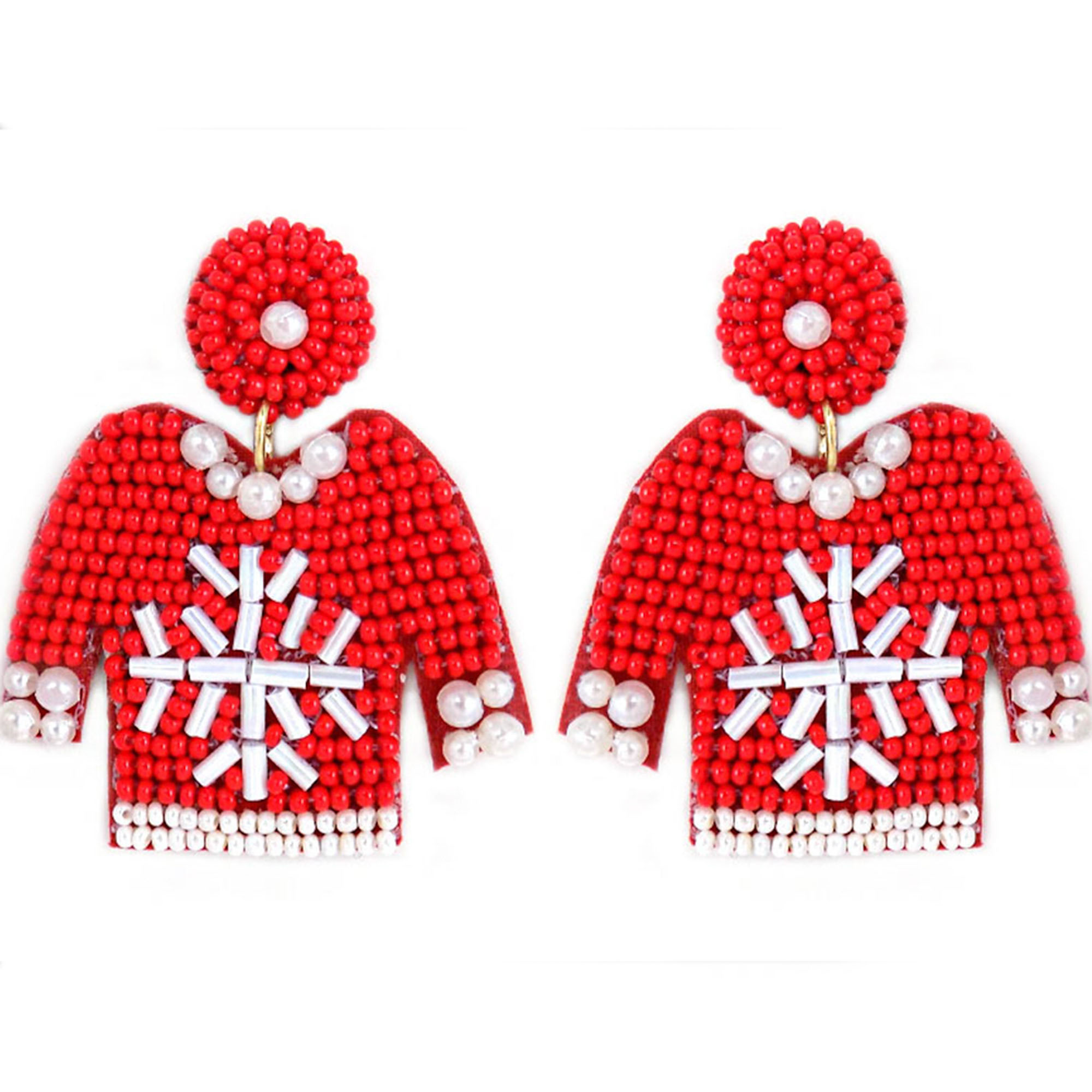CHRISTMAS  BEADED UGLY SWEATER WITH SNOWFLAKE EARRING