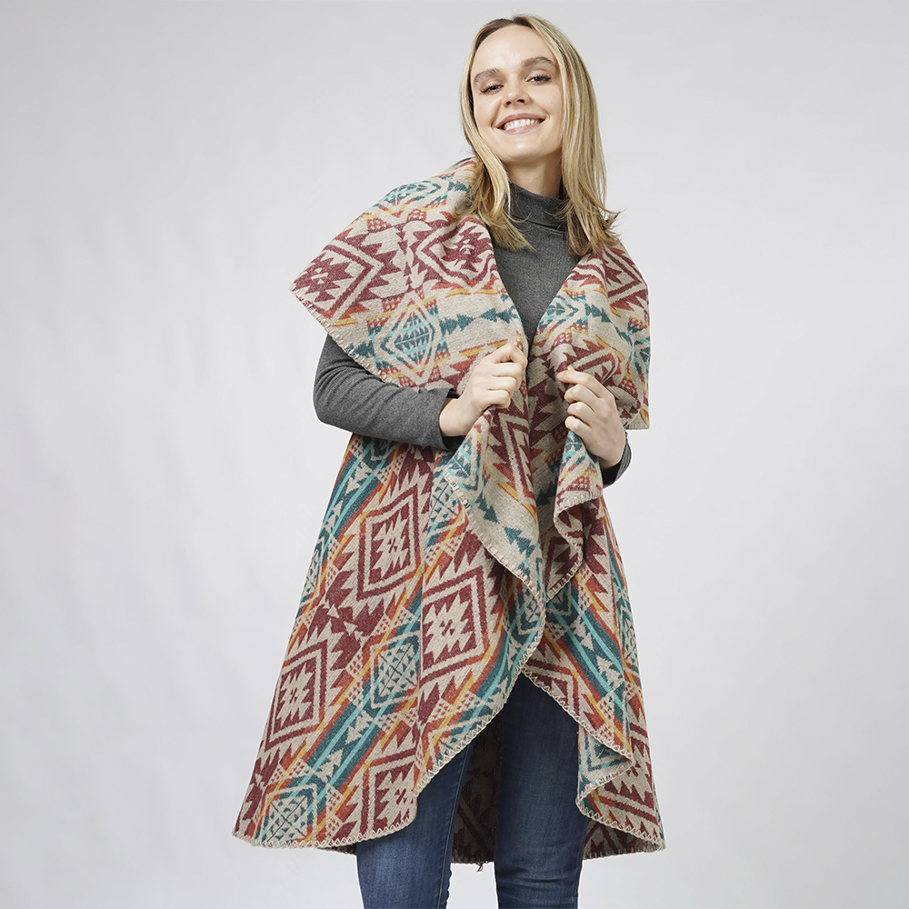REVERSIBLE AZTEC ROUND SHAWL VEST