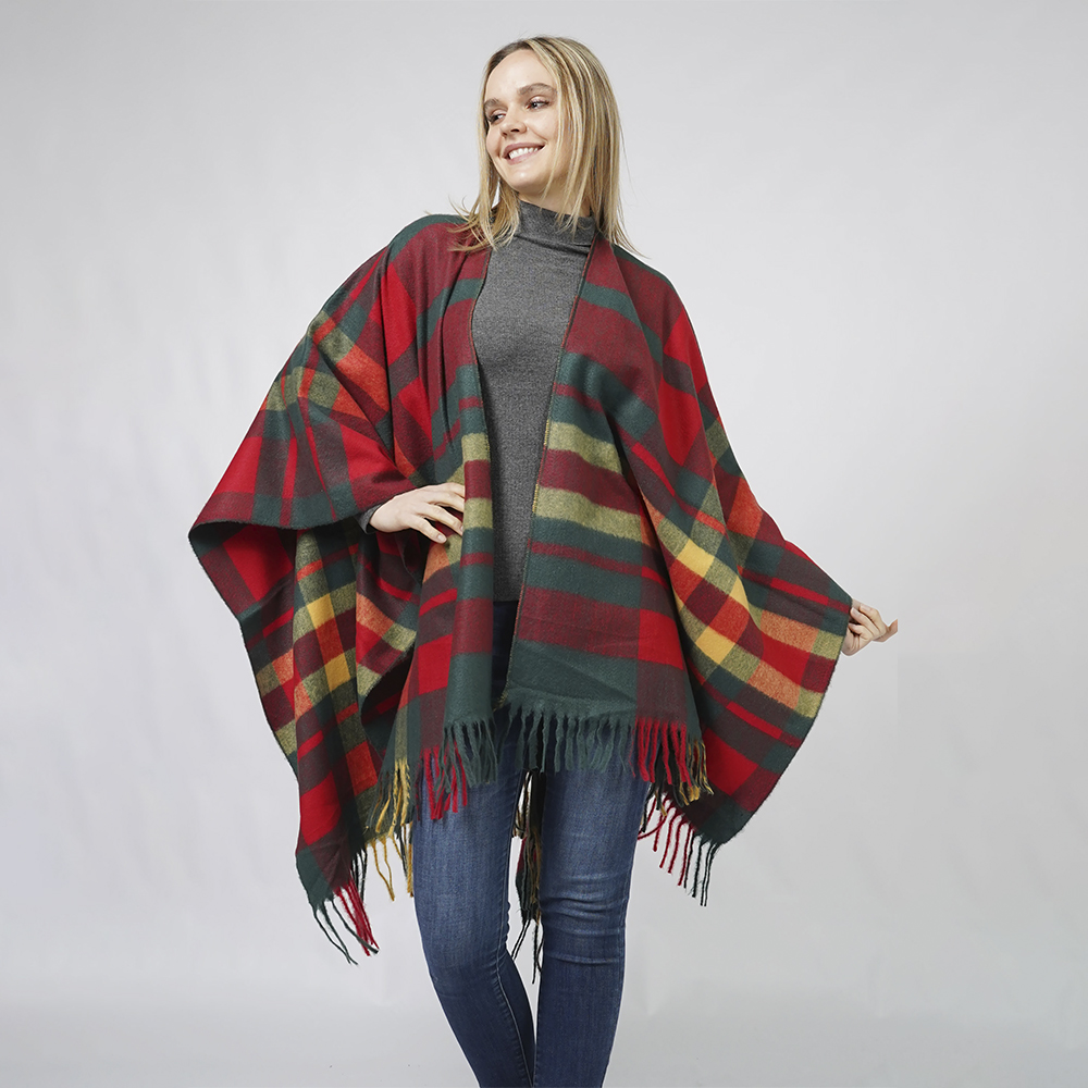 PLAID CHECK PATTERNED CAPE PONCHO