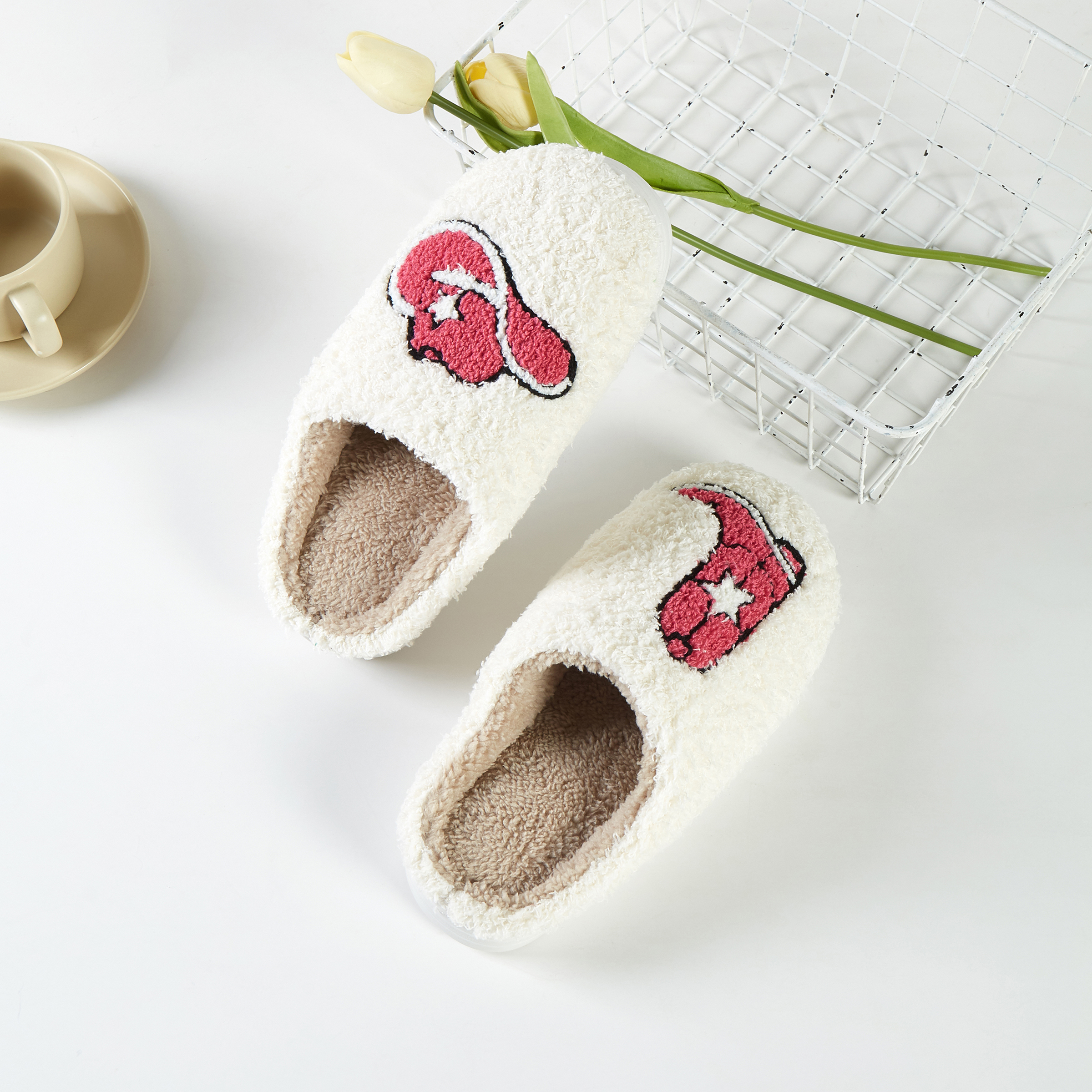PINK COWBOY HAT BOOTS COZY HOME SLIPPER - M SIZE