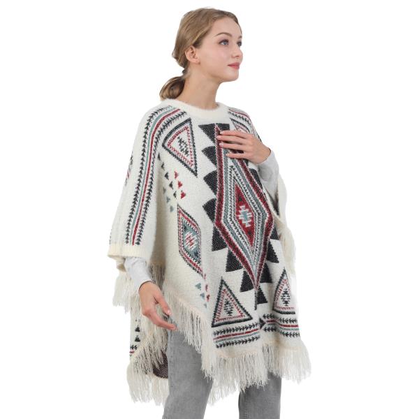 AZTEC PATTERN TASSLE PONCHO