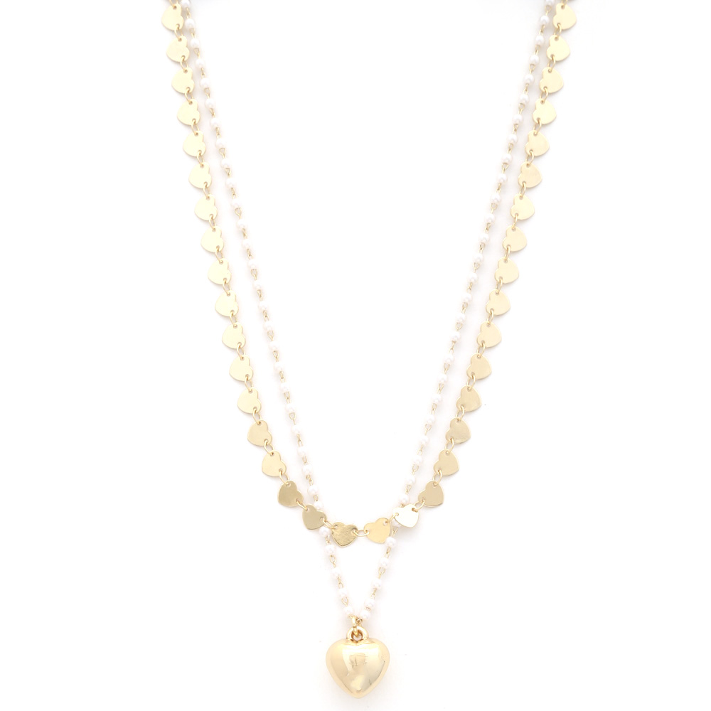 PUFFY HEART HEART LINK LAYERED NECKLACE