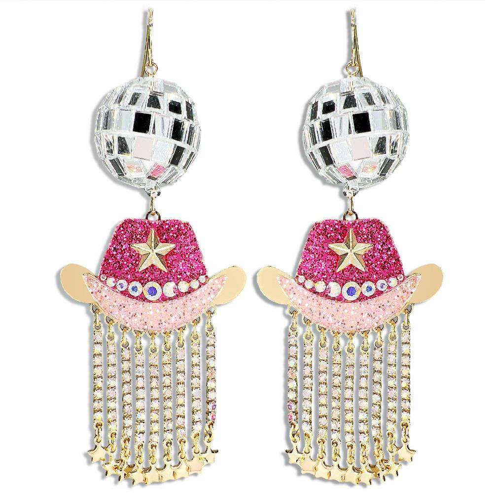 ACETATE DISCOBALL COWBOY CUPCHAIN EARRING
