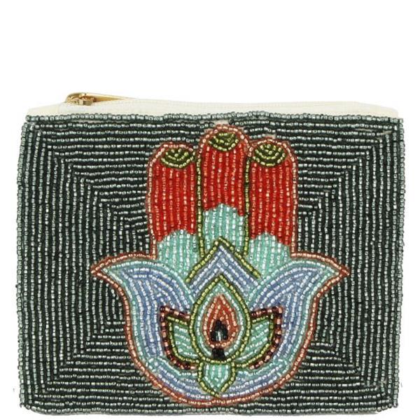 HAMSA THEME FULLY SEED BEADED ZIPPER BAG