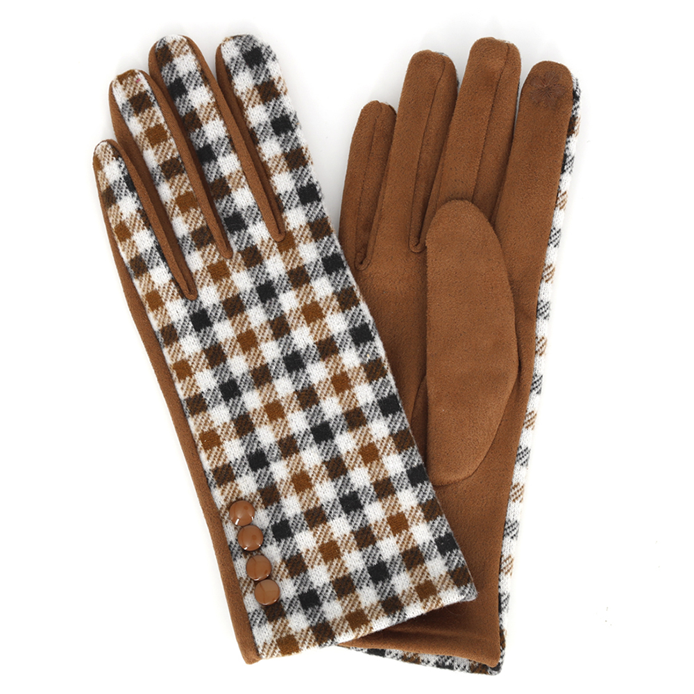 CHECKERED BUTTON SMART TOUCH GLOVES