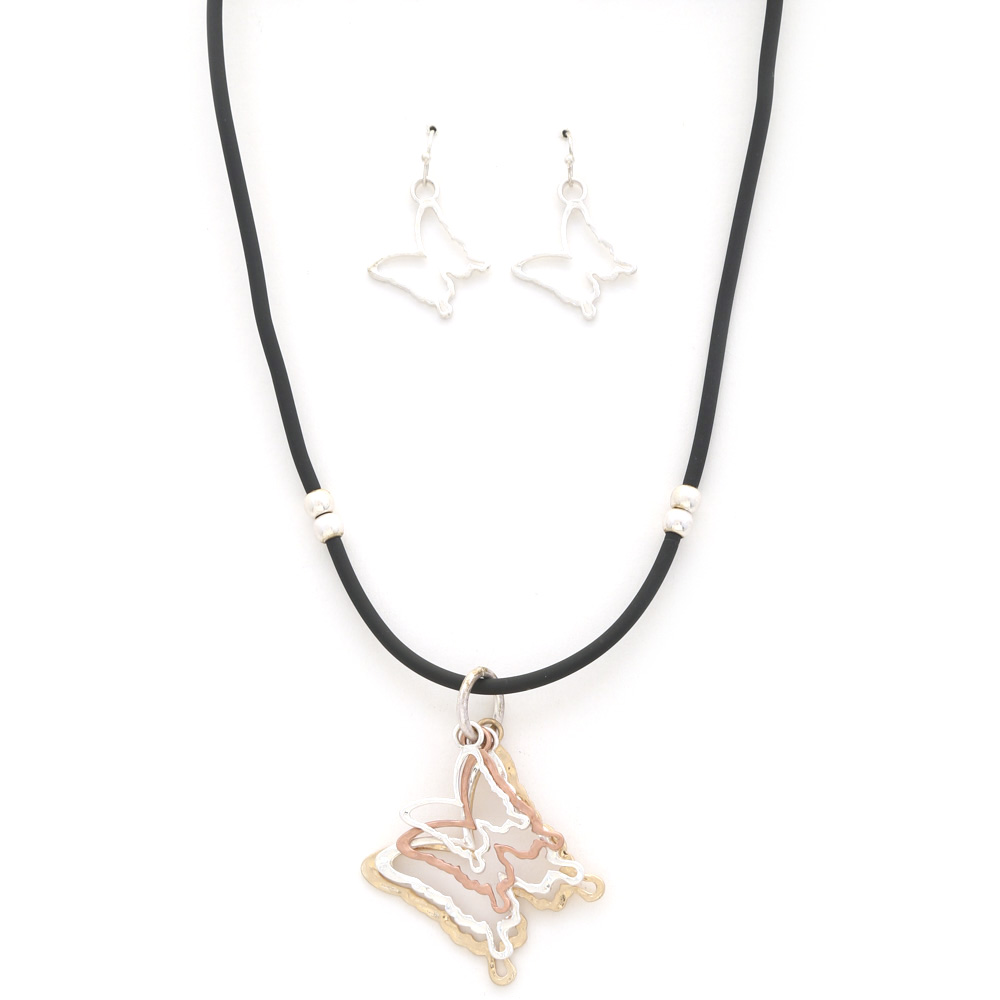 TWO TONE BUTTERFLY PENDANT NECKLACE