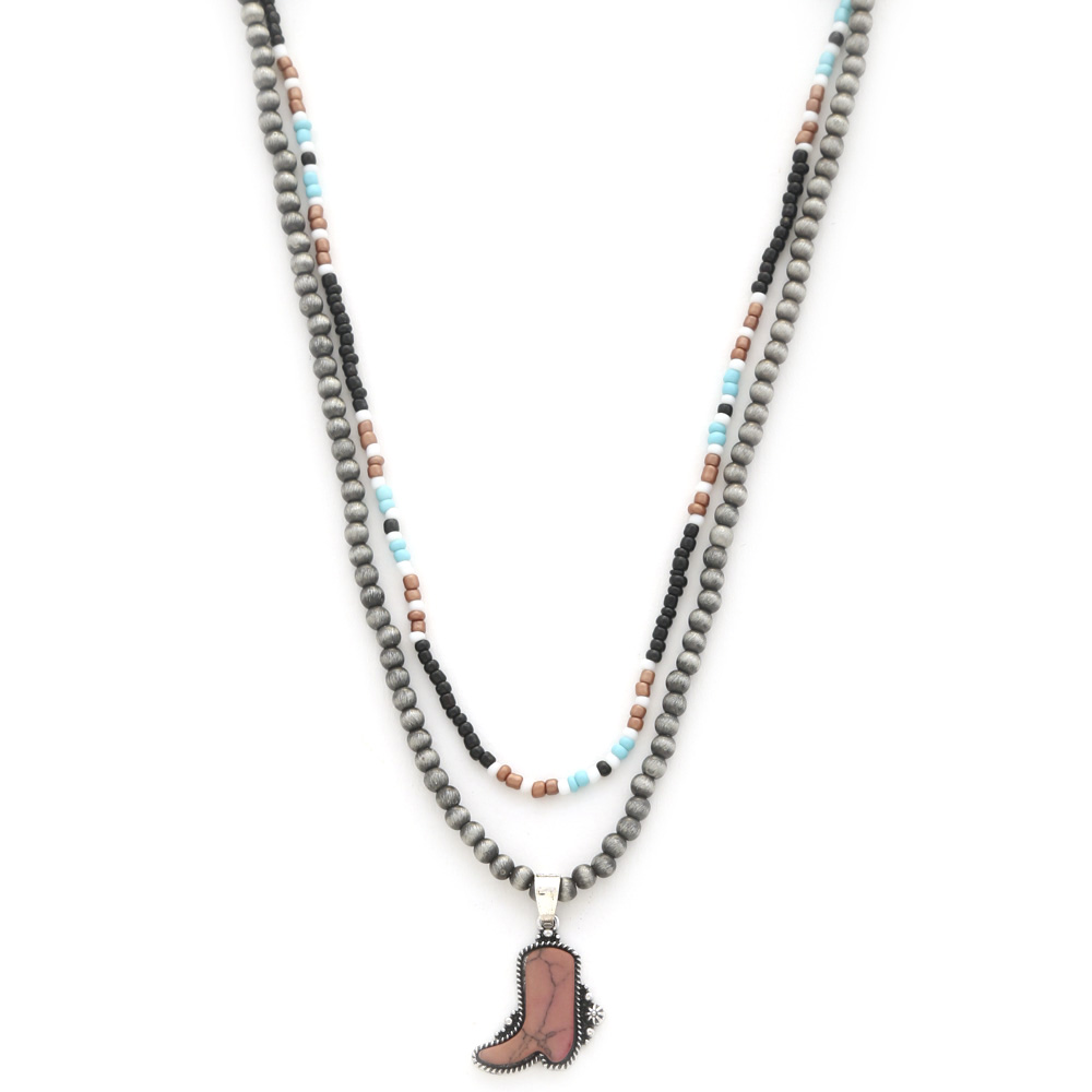 COWBOY BOOT CHARM BEADED LAYERED NECKLACE