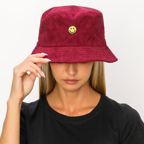 CORDUROY HAPPY FACE BUCKET HAT
