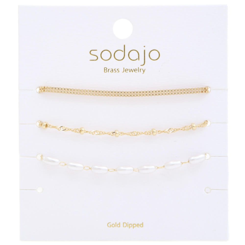 SODAJO PEARL BEAD ASSORTED GOLD DIPPED BRACELET SET