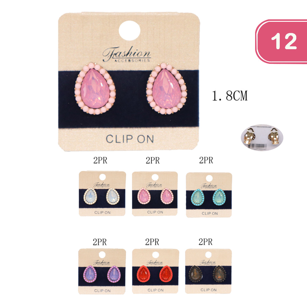 FASHION RHINESTONE CLIP ON EARRING (12UNITS)