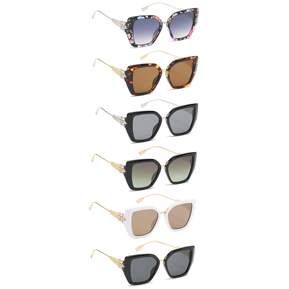 STYLISH RHINESTONE LEAF DESIGN SQUARE CAT EYE SUNGLASSES 1DZ