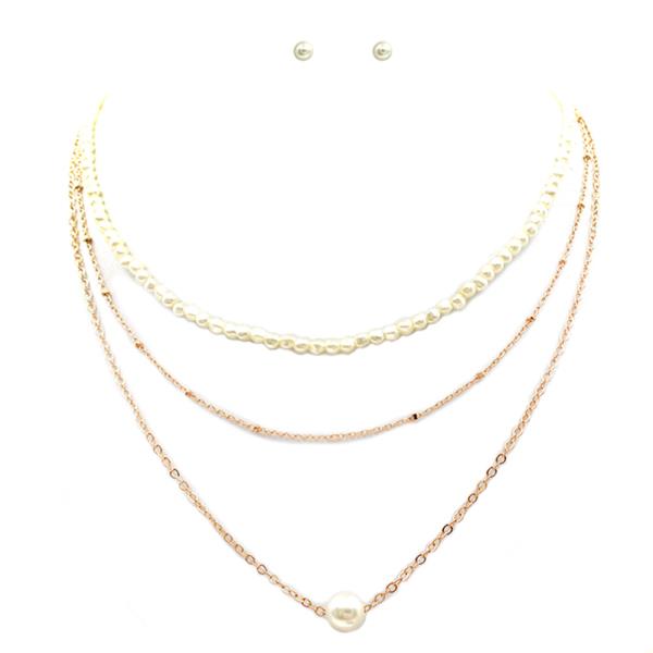 PEARL BEAD LAYERED NECKLACE
