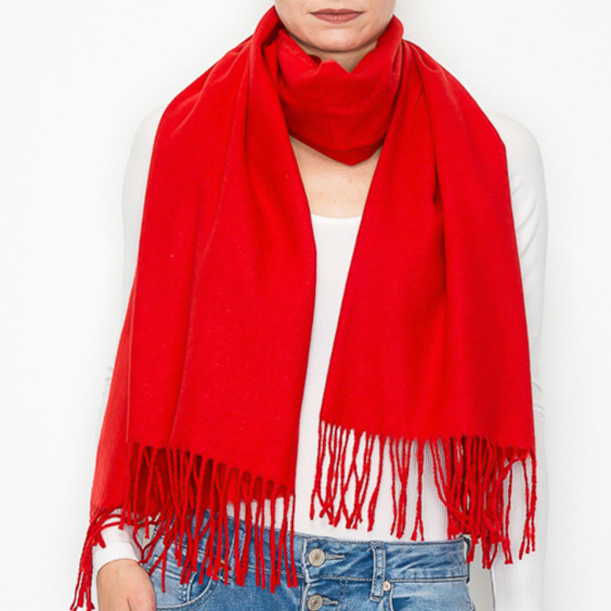 FASHION BASIC SOLID COLOR TASSEL OBLONG SCARF