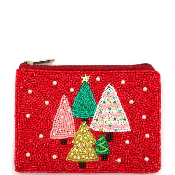 SEED BEAD MERRY CHRISTMAS TREE MINI COIN PURSE