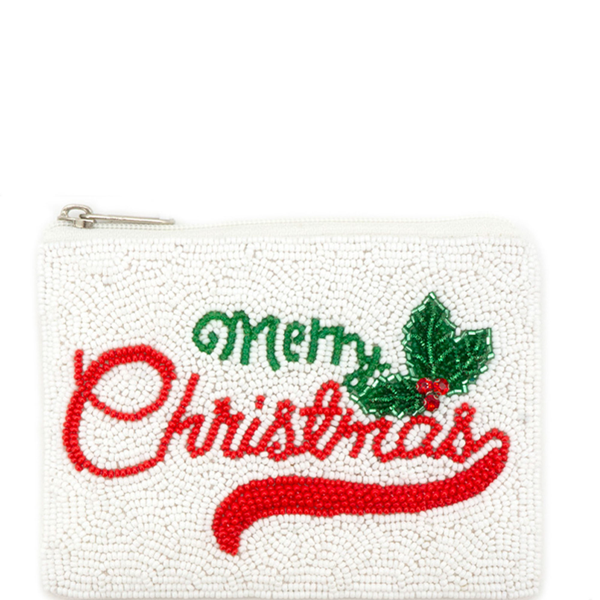 SEED BEAD MERRY CHRISTMAS MINI COIN PURSE