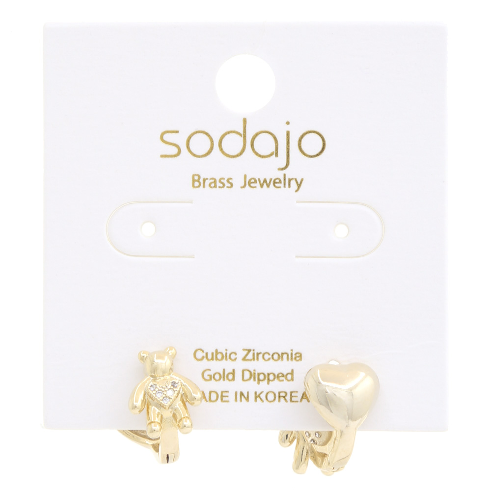SODAJO TEDDY BEAR HEART GOLD DIPPED EARRING