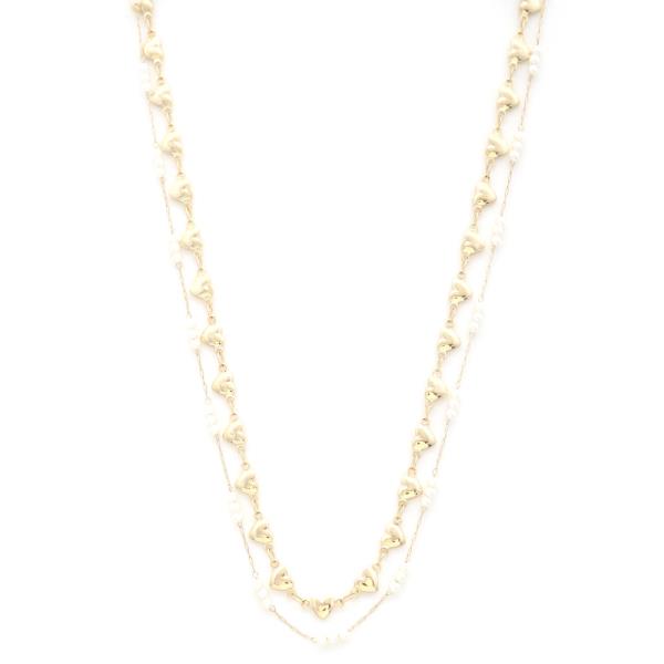 HEART LINK BEADED LAYERED NECKLACE