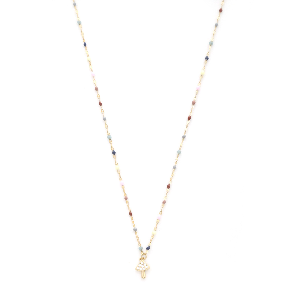 DAINTY MUSHROOM CHARM BEADED NECKLACE