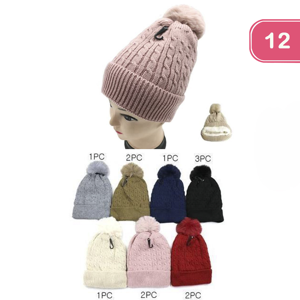KNIT POM POM BEANIES (12 UNTIS)
