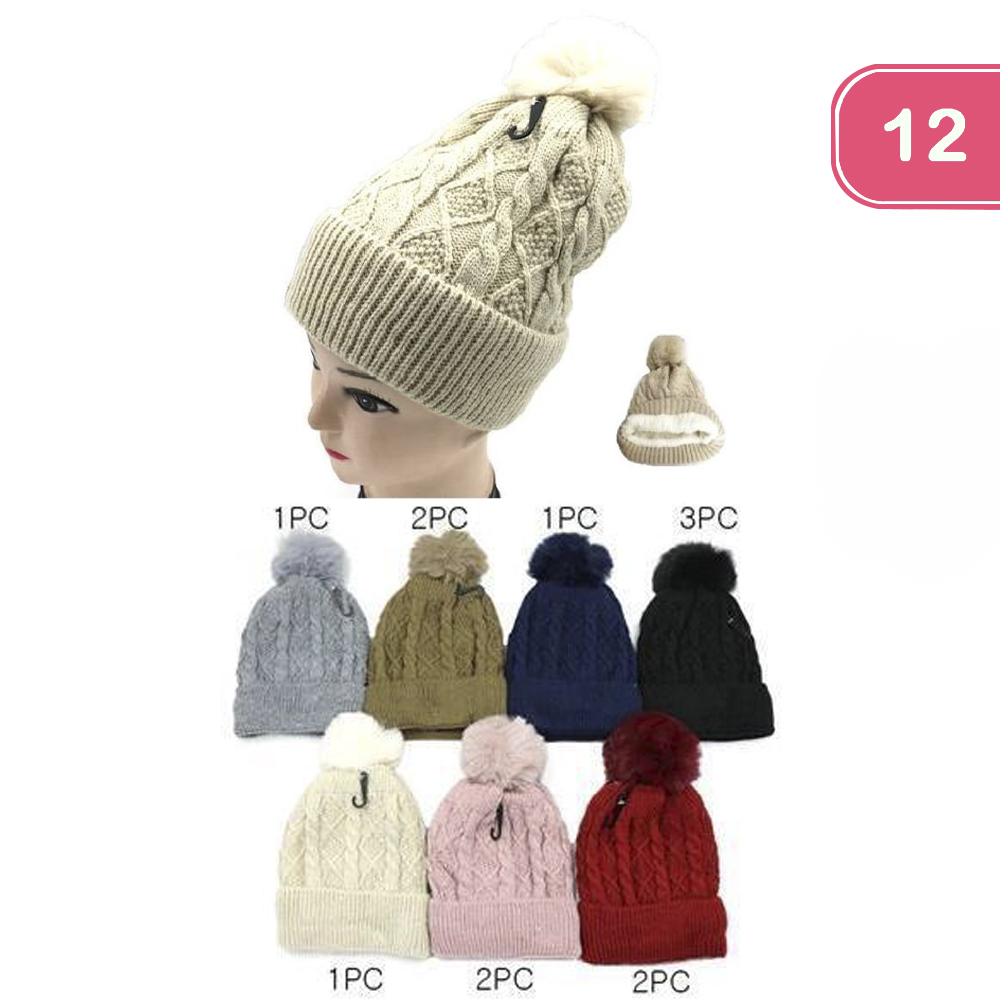 KNIT POM POM BEANIES (12 UNTIS)