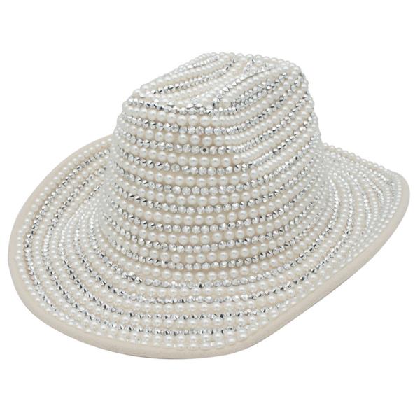 LUX PEARL AND RHINESTONE COWBOY HAT