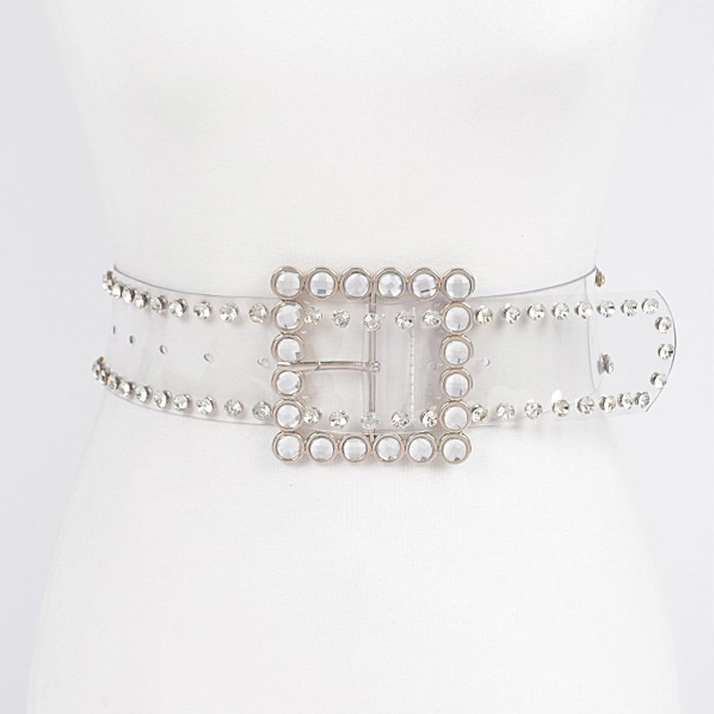 PEARL BUCKLE CLEAR BELT WITH PEARLS