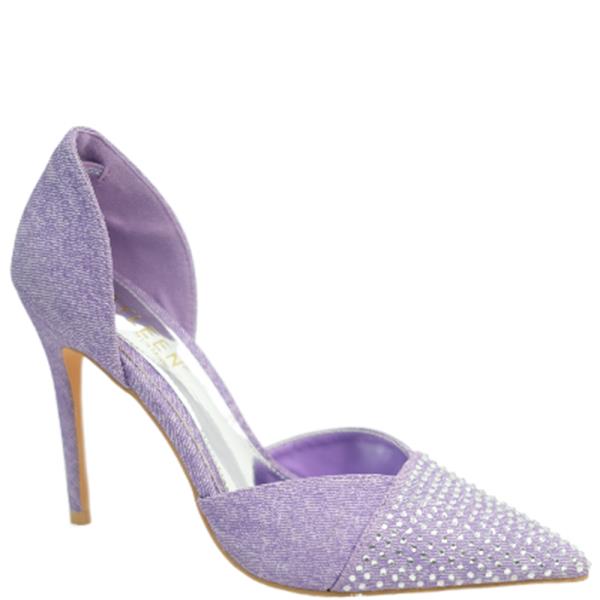 SIDE OPEN DENIM POINTY PUMP W RHINESTONE FRONT 12 PAIRS