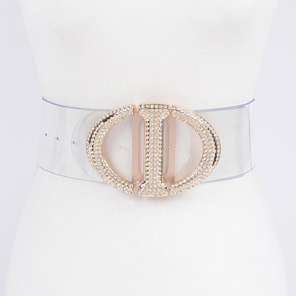 RHINESTONE METAL BUCKLE PLUS SIZE TRANSPARENT BELT