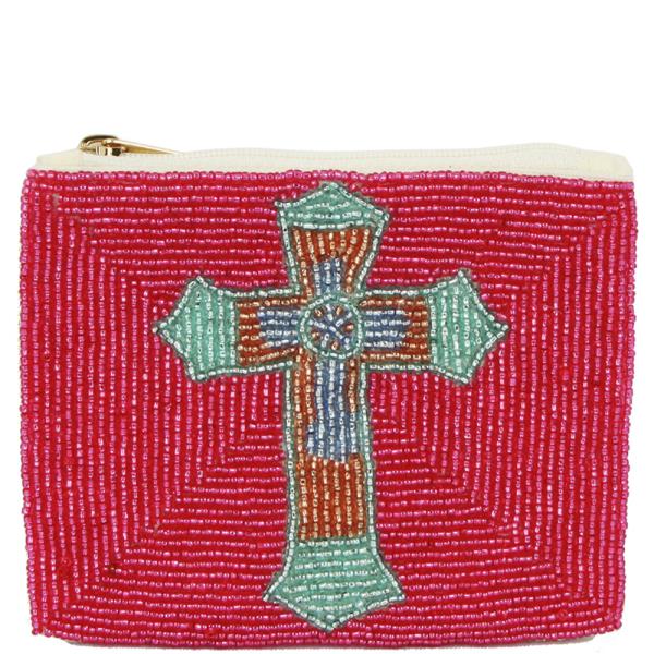 CHRISTMAS  CROSS FULLY SEED BEAD ZIPPER BAG
