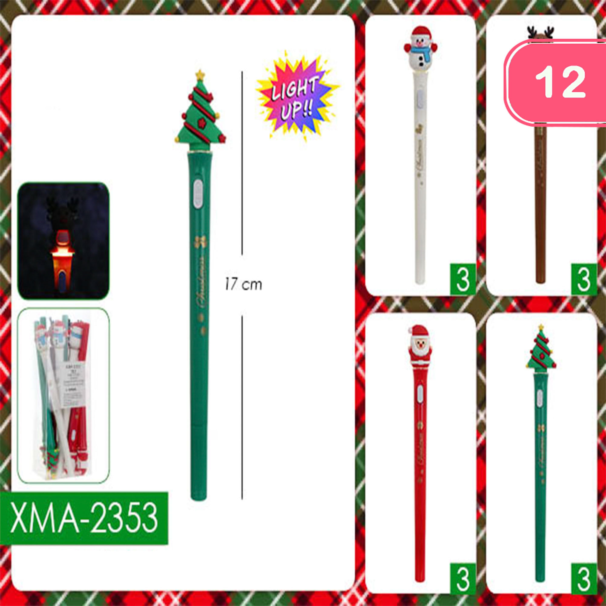 CHRISTMAS LIGHT UP PEN (12 UNITS)