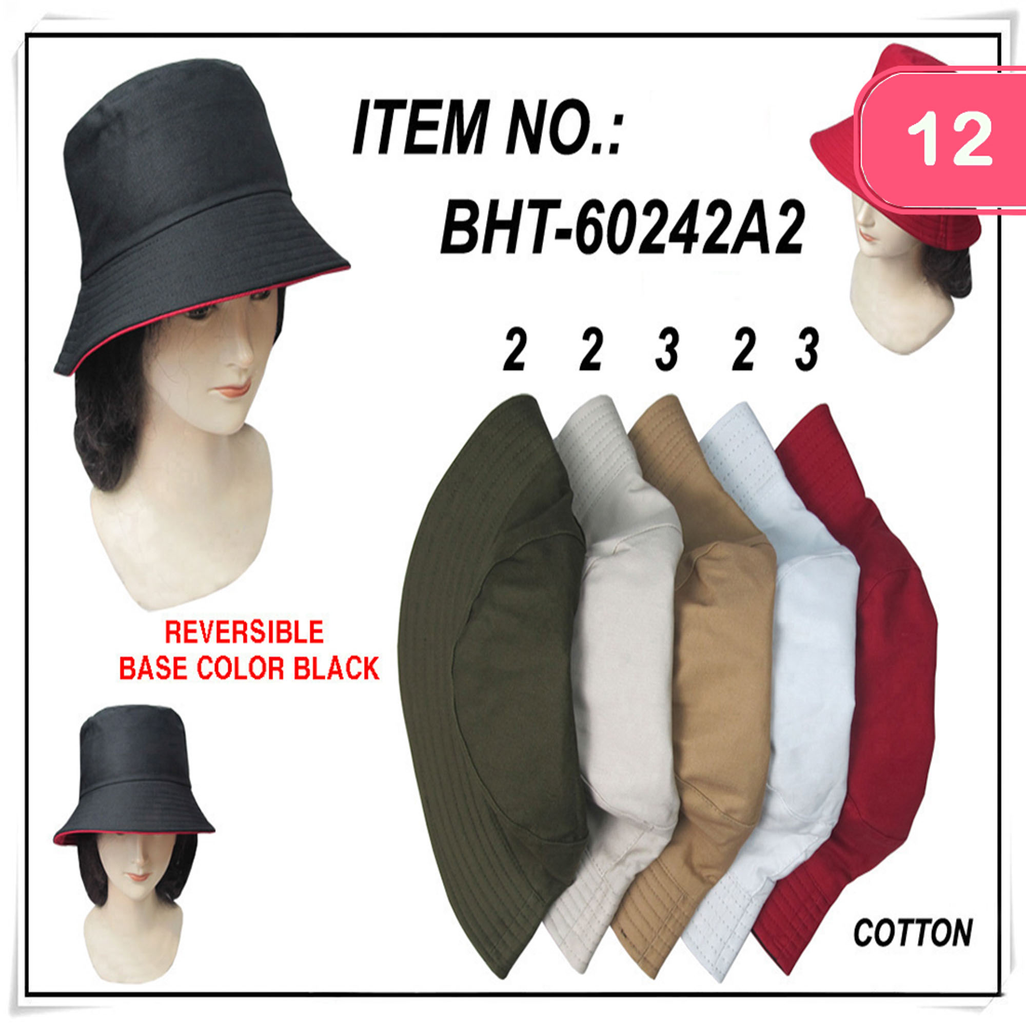 REVERSIDE BASIC COLOR BUCKET HAT (12 UNITS)