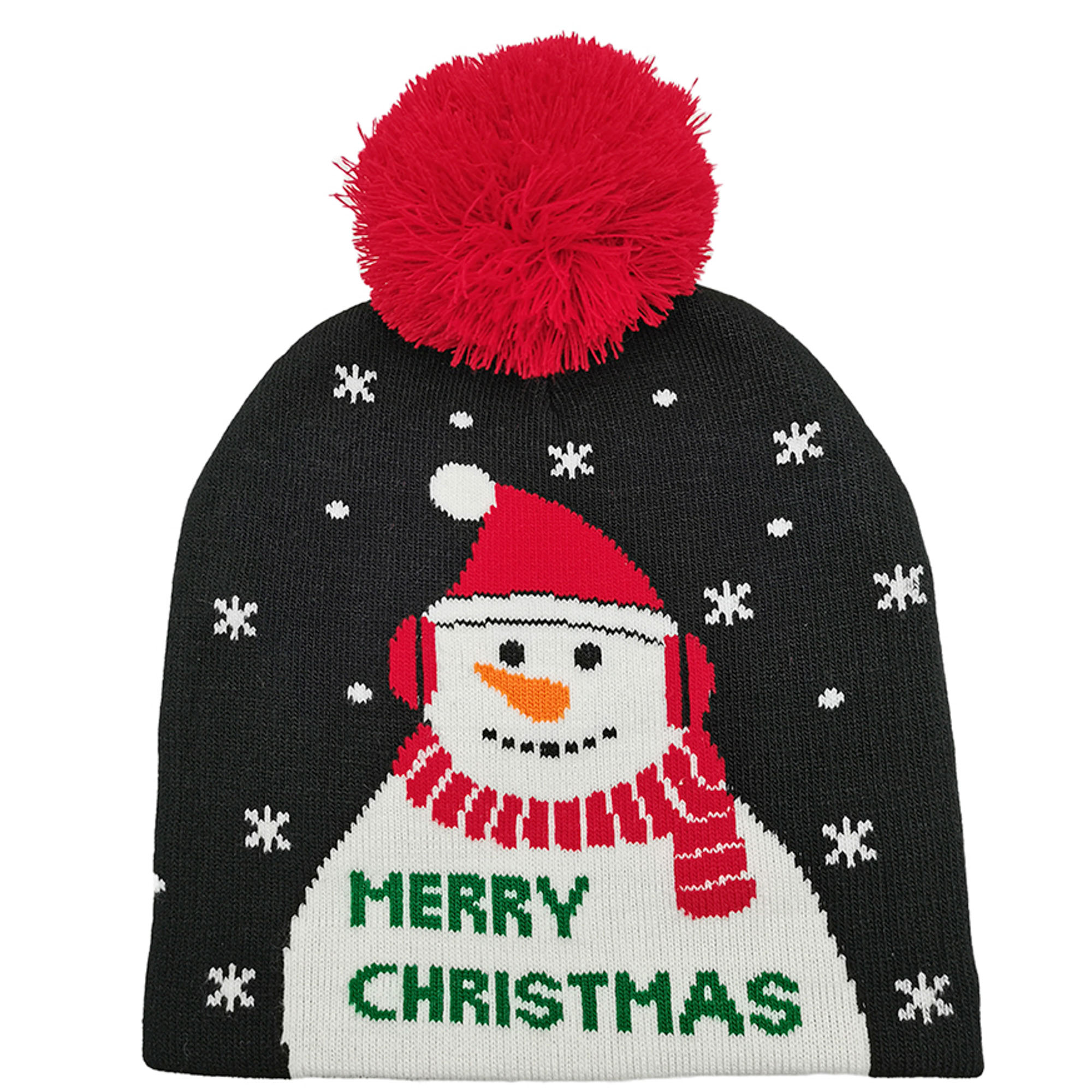 MERRY CHRISTMAS SNOWMAN BEANIE W/POM