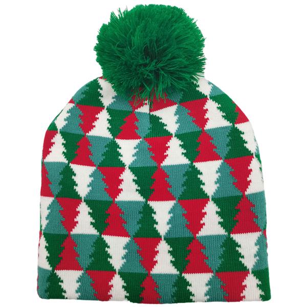 CHRISTMAS TREE HOLIDAY BEANIE W/POM