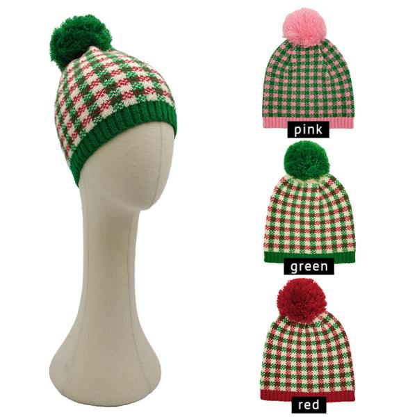 CHECKER HOLIDAY BEANIE W/POM