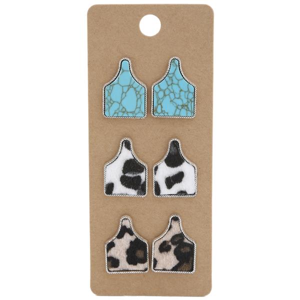 FAUX FUR CATTLE TAG EARRING SET