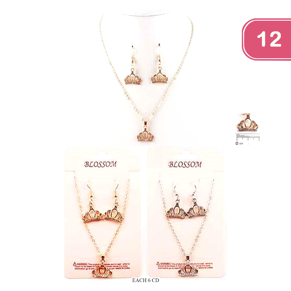 FASHION CROWN NECKLACE EARRING SET (12UNITS)