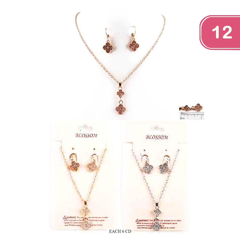 FASHION CLOVER NECKLACE EARRING SET (12UNITS)