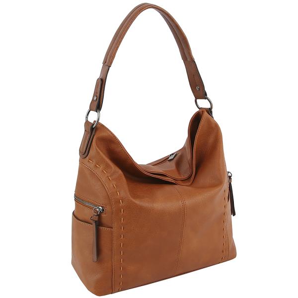 SMOOTH PLAIN ZIPPER HOBO SHOULDER BAG