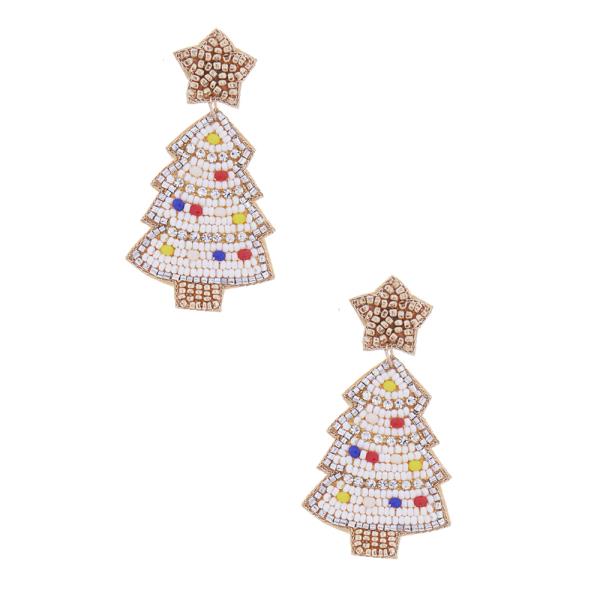 SEED BEAD CHRISTMAS TREE DANGLE EARRING