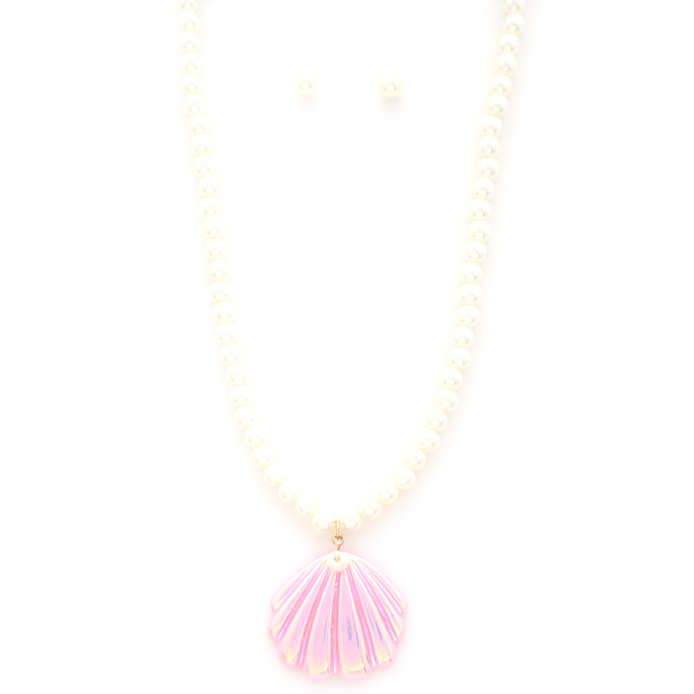SHELL PENDANT PEARL BEAD NECKLACE