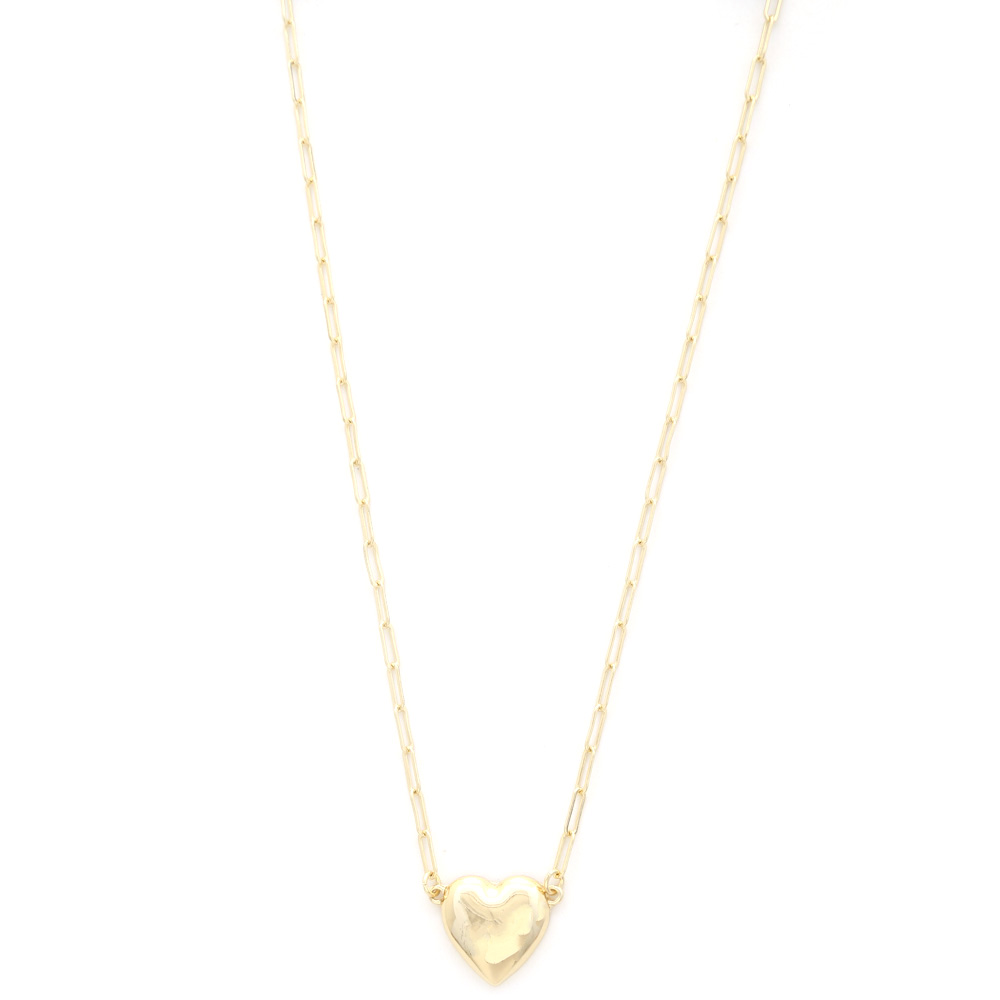 PUFFY HEART CHARM OVAL LINK NECKLACE
