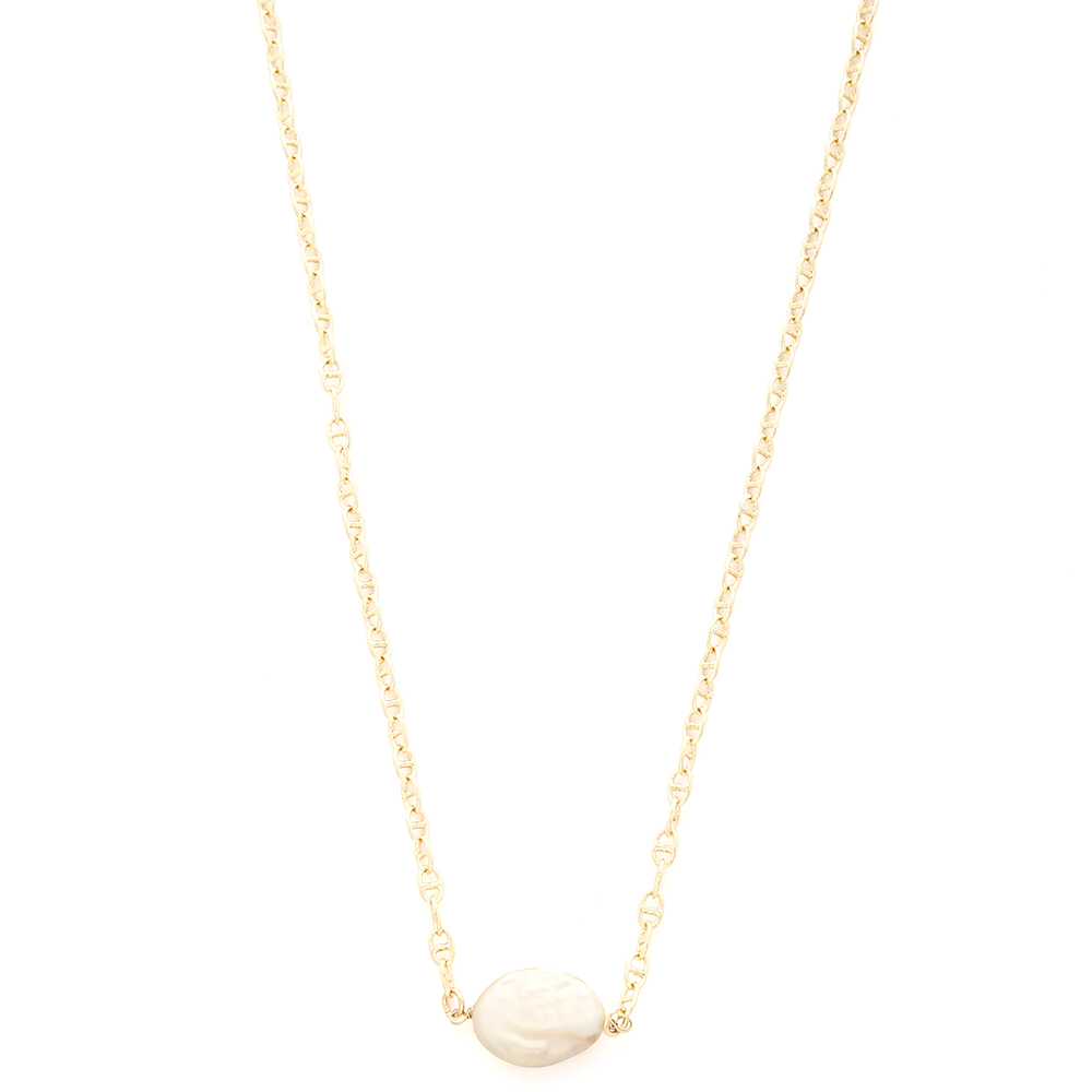OVAL PEARL STONE LINK NECKLACE