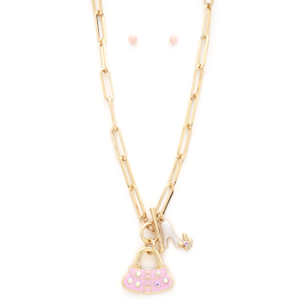 PURSE PENDANT OVAL LINK TOGGLE CLASP NECKLACE
