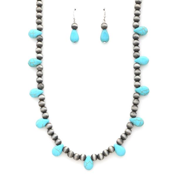 FASHION BEAD TEAR SHAPE PATTERN NECKLACE AND EARRING SET