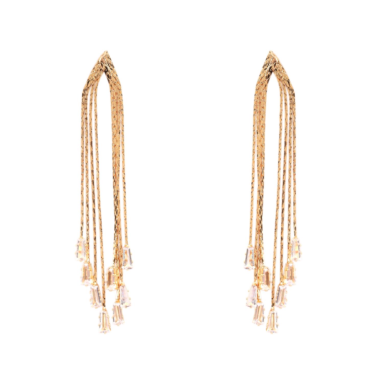 METAL RHINESTONE POST FRINGE EARRING