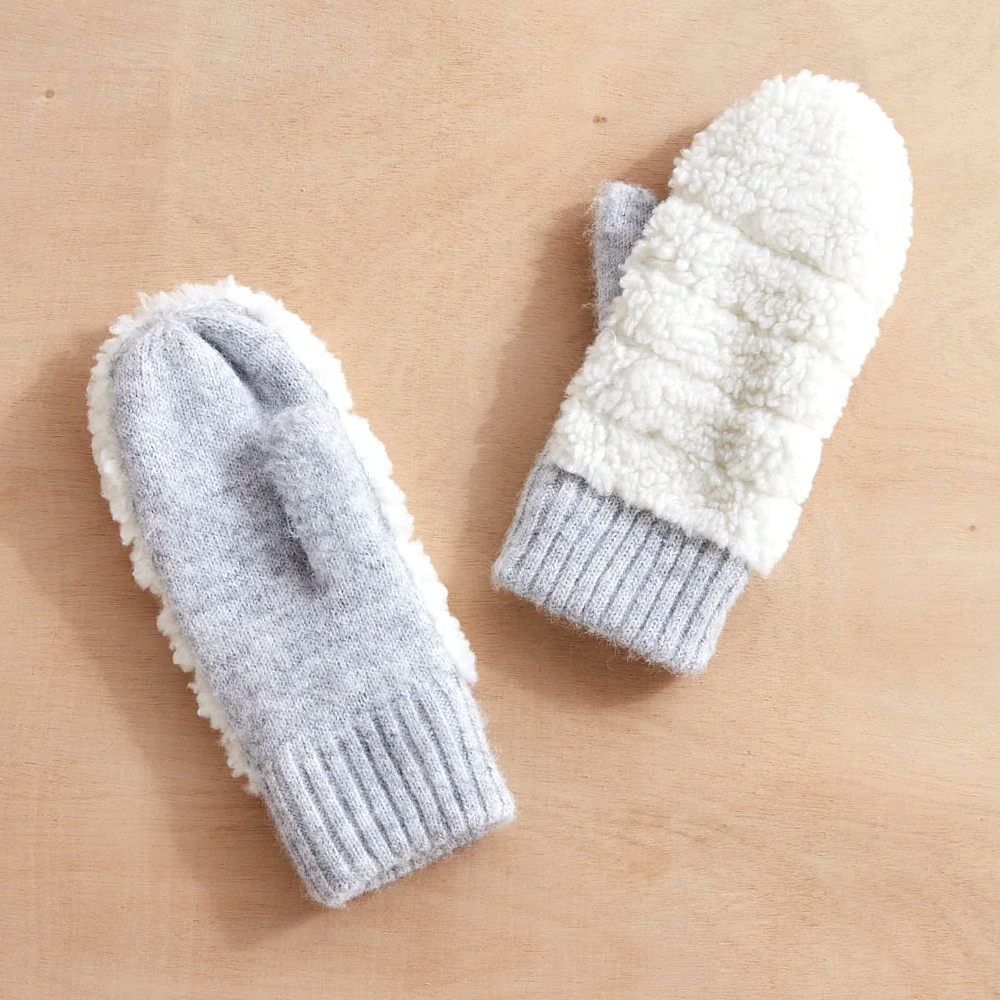 KNIT CUFF SHERPA MITTEN